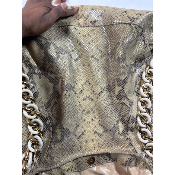 Michael Kors Large Python Embossed Leather Hobo Bag With Chain Strap - Picture 15 of 16